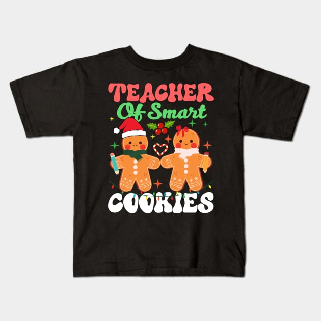 Teacher Of Smart Cookies Christmas Funny Gingerbread Man Kids T-Shirt by artbooming